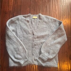 Sézane La Maille Gray-Blue Fuzzy Mohair Blend Cardigan Sweater XL